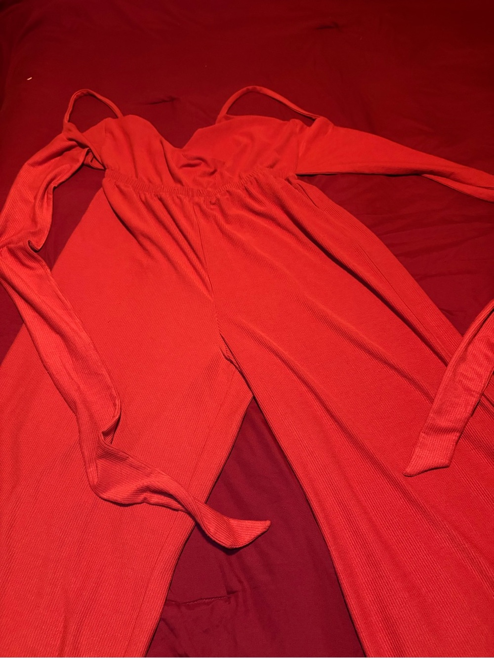Burnt orange Ribbed Wide-Leg Jumpsuit